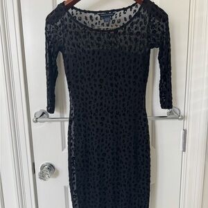 French Connection Black Animal Print sheer Long Sleeve Dress